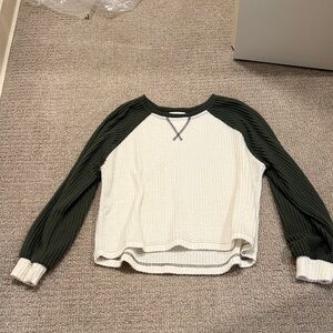 Blu Pepper Forest Green and Cream Knit Top